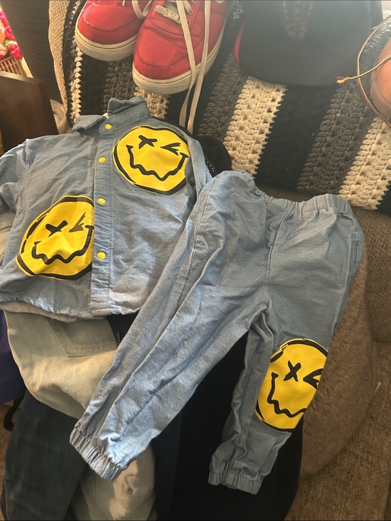 SHEIN Other - SHEIN Blue Kids Matching Set with Yellow Smiley Patches